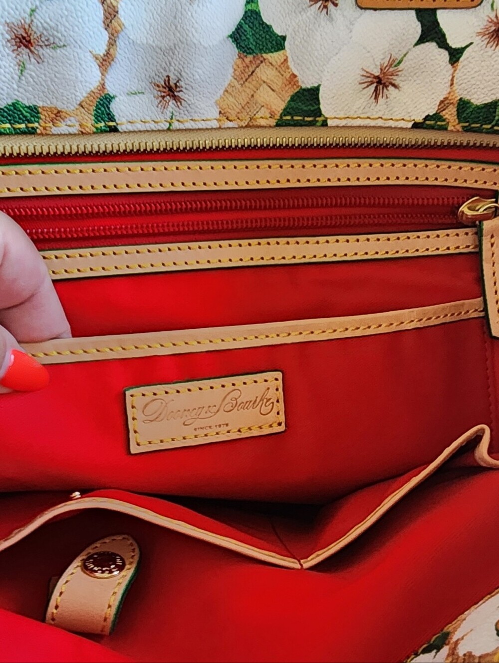 DOONEY & BOURKE NEW Coated Cotton Pansy Shopper Tan Leather Straps - Picture 9 of 15